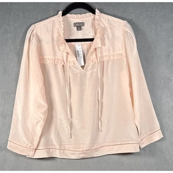 Point Sur J Crew Blouse Women's Pink Silk Peasant Ruffle Long Sleeve Sz S NWT - Picture 1 of 10